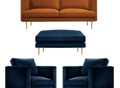 Sofagarnitur Orange Hocker Sessel Kreative Möbel Textil Stoff Wohnzimmer